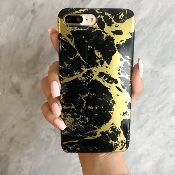 Black Marble Chrome Case-Gold - The Glitzy Shop