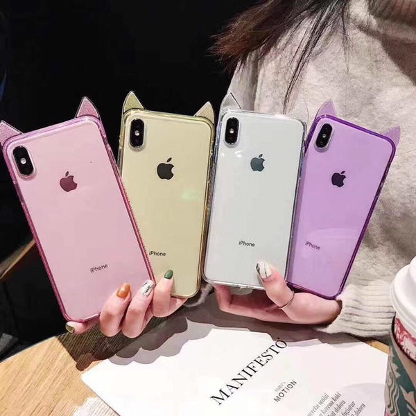 Cat ears transparent case for Iphone with holder - The Glitzy Shop